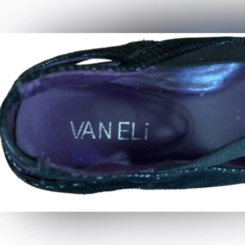 Van Eli Marjory blk w slght sprkle & elstc crss cross strps slngbk shoes SZ 6.5